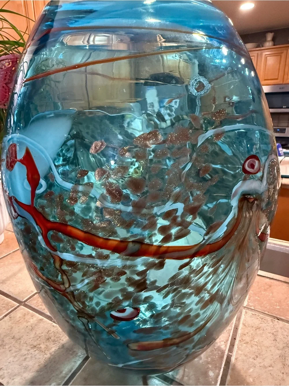 Viz Glass Color Mosaic Large Hand Blown Blue Turquoise Amber White